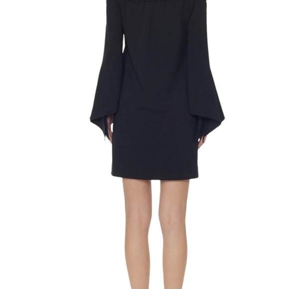 Tibi Off Shoulder Tie Sleeve Crepe Shift Dress Black Loose Fit Size: 0 - Picture 7 of 14